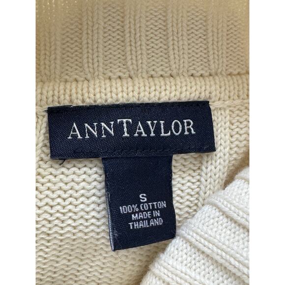 Vintage Ann Taylor Ribbed Mock Turtleneck Sweater White Black Trim Small Cotton - Picture 9 of 10